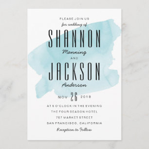 Turquoise Watercolor Wash Wedding Invitation