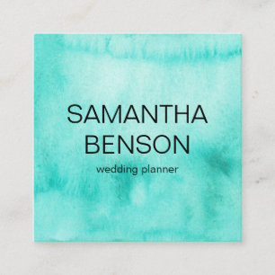Turquoise Watercolor Wedding Planner Square Busine Business Card