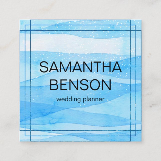 Turquoise Watercolor Wedding Planner Square Business Card (Front)