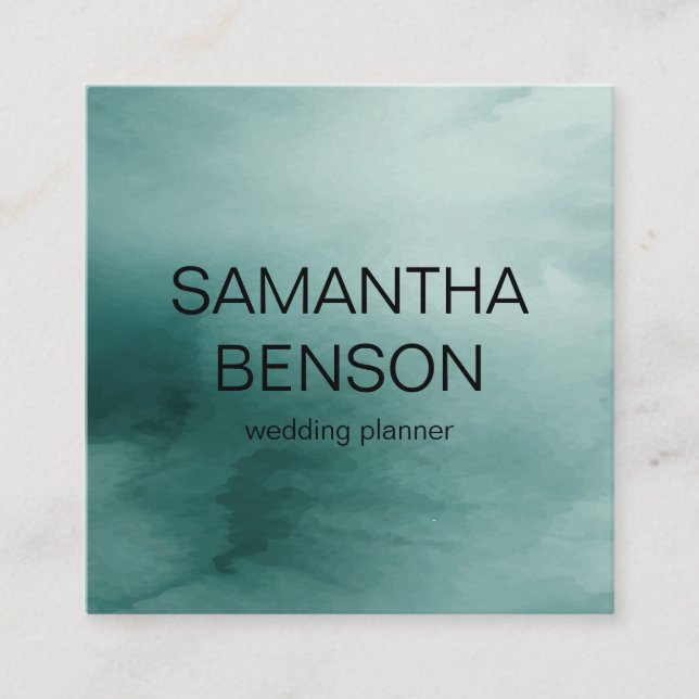 Turquoise Watercolor Wedding Planner Square Business Card (Front)