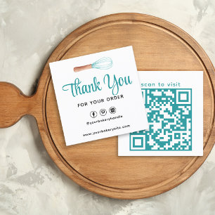 Turquoise Watercolor Whisk Bakery QR Thank You  Square Business Card