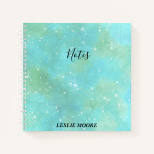 Turquoise Watercolor With White Spatters NOTES Notebook