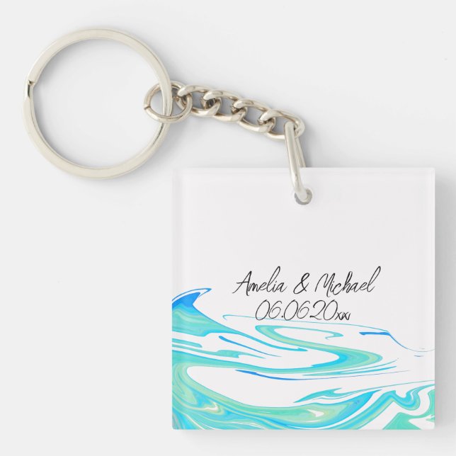 Turquoise Wave Personalized Key Ring (Front)