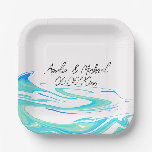 Turquoise Wave Personalized Paper Plate (Front)