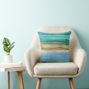Turquoise Waves Abstract Acrylic Watercolor Pillow