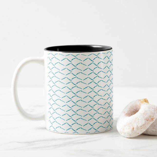Turquoise Waves Abstract Beach Throw Pillow Two-Tone Coffee Mug (With Donut)