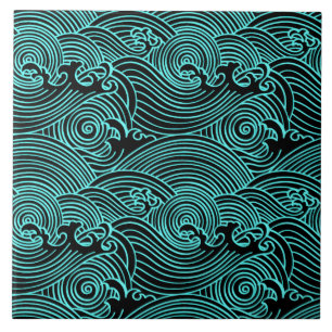 Turquoise Waves Euclidean Pattern Ceramic Tile