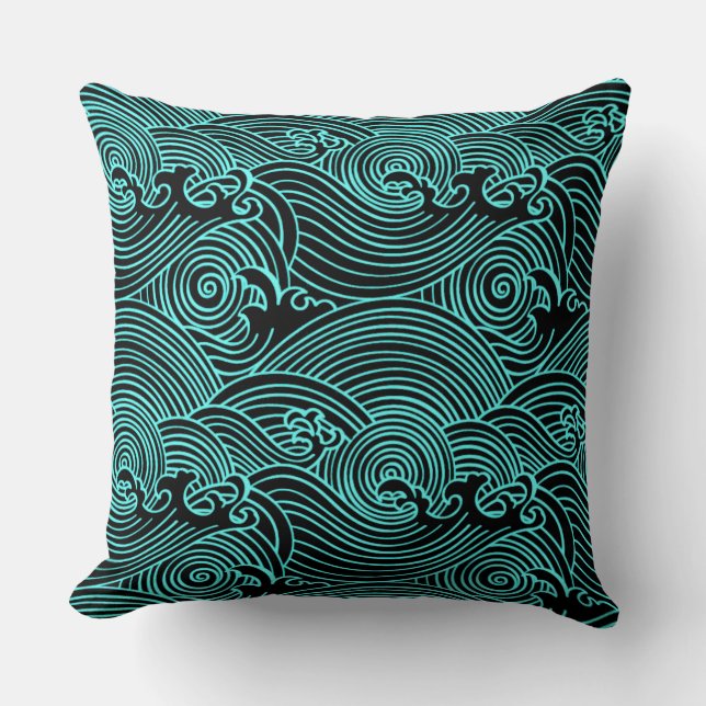 Turquoise Waves Euclidean Pattern Throw Pillow (Front)