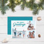Turquoise Waves Sea-Sun's Greetings Photo Holiday Card<br><div class="desc">Turquoise Waves Sea-Sun's Greetings Photo holiday card has turquoise aqua wave pattern back side. Personalise it by replacing the placeholder text and replace the placeholder images with your own photos. For more options such as to change the font and it's size/colour or the spacing between letters click the "Customise" button....</div>