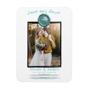 Turquoise Wax Seal Photo Wedding Save the Date Magnet