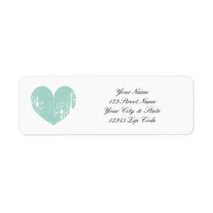 Turquoise weathered heart return address labels