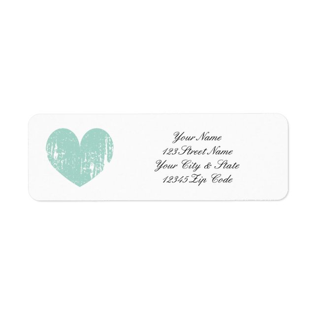 Turquoise weathered heart return address labels (Front)