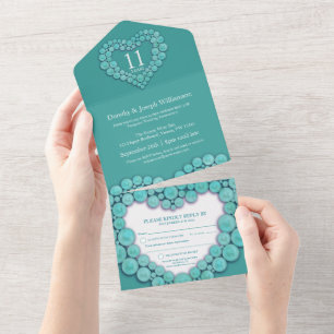 Turquoise wedding anniversary 11 years event all in one invitation