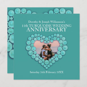 Turquoise wedding anniversary 11 years photo invitation