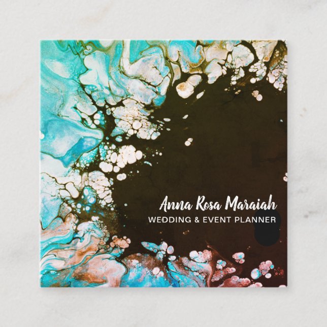 *~* Turquoise Wedding Beauty Abstract Beach  Square Business Card (Front)