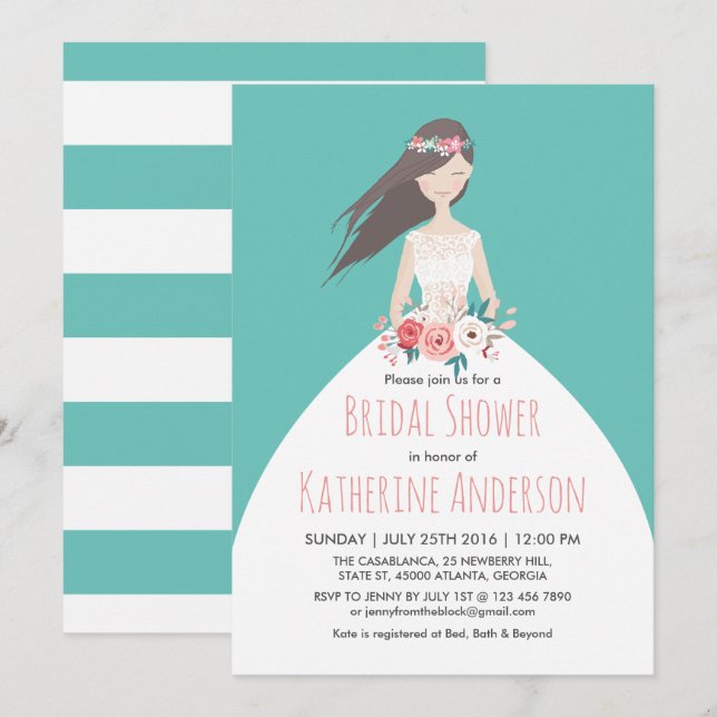 Turquoise Wedding Dress Bridal Shower Invitation (Front/Back)