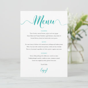 Turquoise Wedding Menu Card 5"x7"