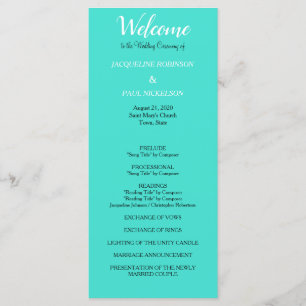 Turquoise Wedding Program Programme