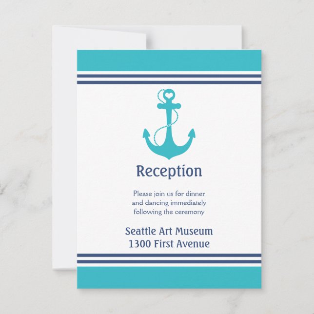 Turquoise Wedding Reception Direction Invitation (Front)