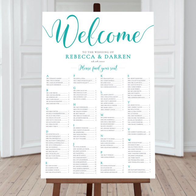 Turquoise Wedding Seating Chart Alphabetical (Creator Uploaded)