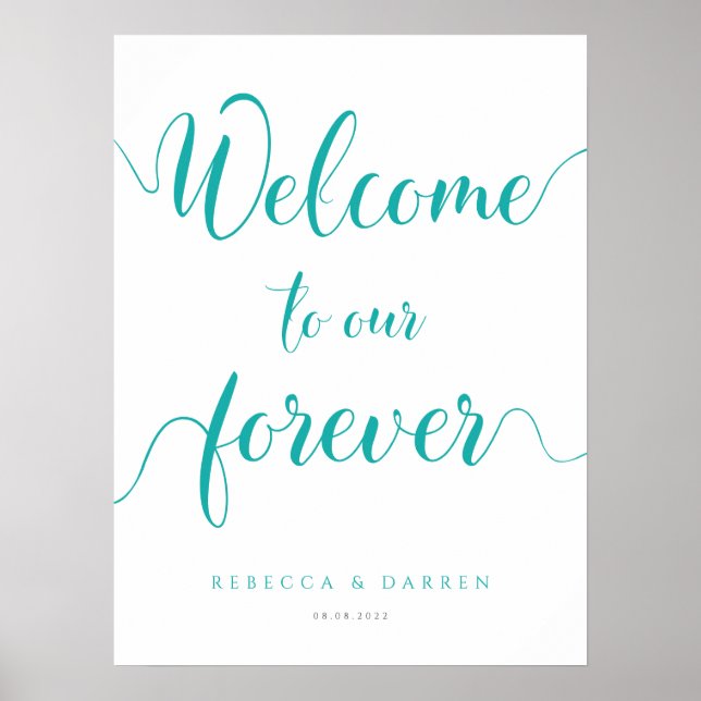 Turquoise Welcome to our Forever Wedding Sign (Front)