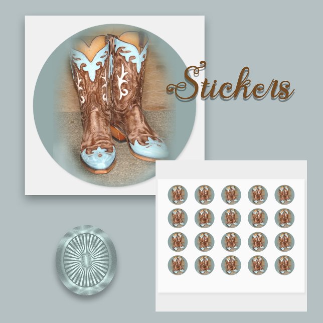 Turquoise Western Boots Classic Round Sticker (Creator Uploaded)