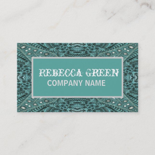 turquoise western country leather fashion cowgirl business card (Front)
