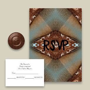 Turquoise Western Motif  Wedding RSVP Card