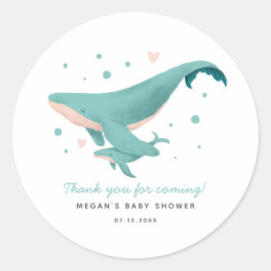 Turquoise Whale Baby Shower Favour Classic Round Sticker
