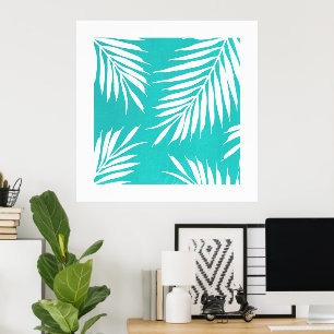 Turquoise White Acrylic Palm Leaves Poster