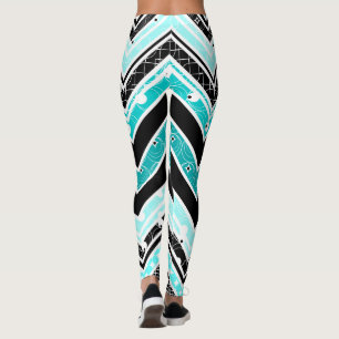 Turquoise, White and black Chevron Leggings