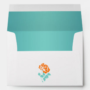 Turquoise, White, and Orange Floral Return Address Envelope