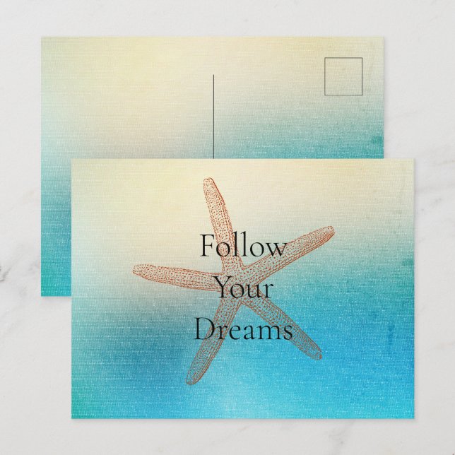 Turquoise White Aqua Blue Beach Starfish Postcard (Front/Back)