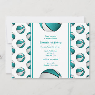 turquoise white basketball birthday_team party invitation