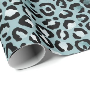 Turquoise White Blue Leopard Print  Wrapping Paper