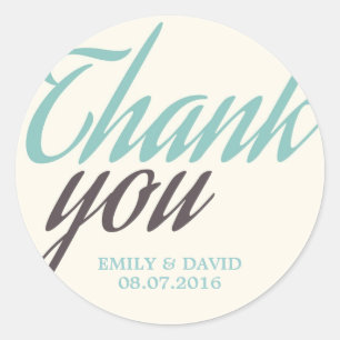 Turquoise White Calligraphy Thank You Stickers