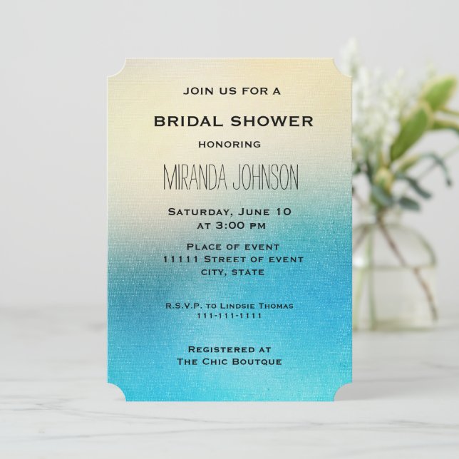 Turquoise White Chic Aqua Blue Bridal Shower   Invitation (Standing Front)