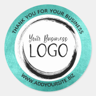 Turquoise White Circle Business Logo Thank You Classic Round Sticker