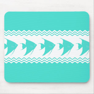 Turquoise White Coastal Angelfish Stripes Mouse Mat