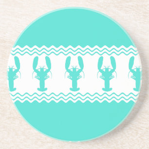 Turquoise White Coastal Lobster Stripes Coaster