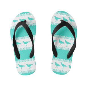 Turquoise White Coastal Sandpiper Bird Stripes Kid's Flip Flops
