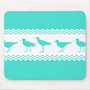Turquoise White Coastal Sandpiper Bird Stripes Mouse Mat