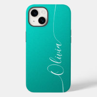 Turquoise White Elegant Calligraphy Script Name