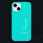 Turquoise White Elegant Calligraphy Script Name Case-Mate iPhone 14 Case<br><div class="desc">Turquoise Elegant White Calligraphy Script Custom Personalised Name iPhone 14 Smart Phone Cases features a modern and trendy simple and stylish design with your personalised name in elegant hand written calligraphy script typography on a turquoise background. Designed by ©Evco Studio www.zazzle.com/store/evcostudio</div>