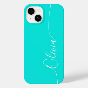 Turquoise White Elegant Calligraphy Script Name Case-Mate iPhone 14 Case