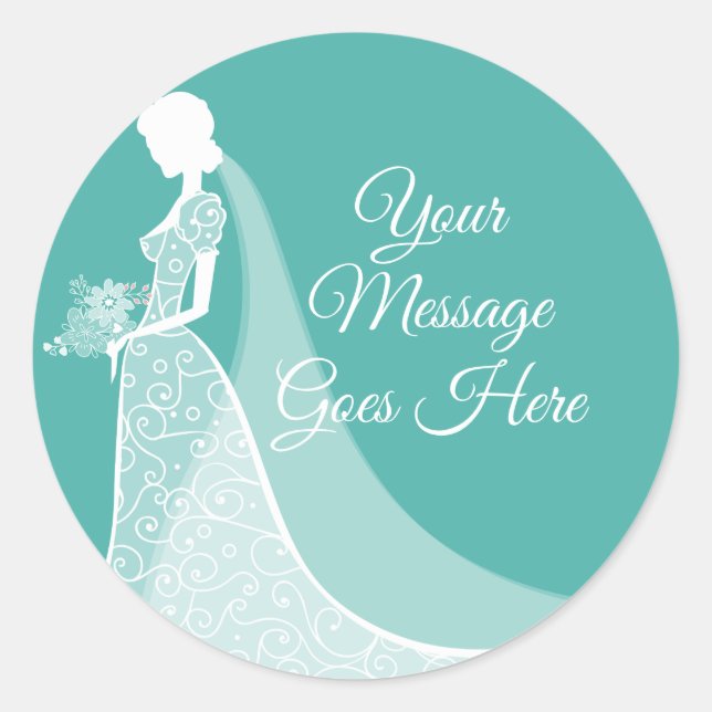 Turquoise White Elegant Lace Gown Bridal Shower Classic Round Sticker (Front)