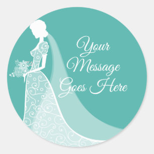 Turquoise White Elegant Lace Gown Bridal Shower Classic Round Sticker
