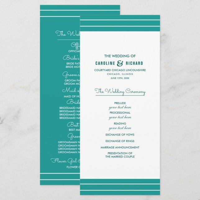 Turquoise White Elegant Wedding Programs Programme (Front/Back)