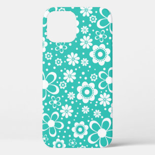 Turquoise White Floral Flower iPhone 12 Case