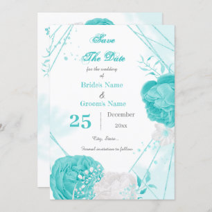 turquoise white floral geometric  save the date